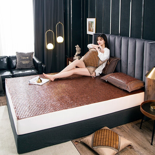 Nanjiren Mahjong Mat Bamboo Mat Double Large Bed 1.8 Summer Mat Foldable Student Seat Air Conditioning Seat Pillowcase Set Coffee Single Beef Tendon Single Cool Pad 80*190cm