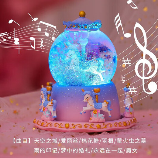 
IMVE Aisa Crystal Ball Music Box Children's Gifts for Little Girls Music Boxes Toys Girls Birthday Gifts 3-14 Years Old Large Pink Blue Carousel (Voice Control + Snow)