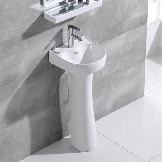 Pillar washbasin, pedestal basin, integrated floor-standing washbasin, small apartment bathroom, ceramic balcony basin, household F style pedestal basin + drain