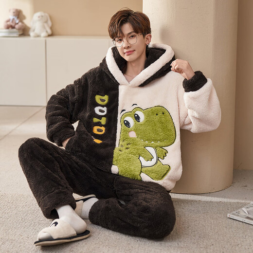 Herren-Pyjamas im Winterkorallen-Samt verdickte plus Samt-Cartoon-Cartoon-Herbst- und Winterwärme-Kleidungsstudent des Teenagers XQ9922 L Empfohlen (100-120jin [Jin gleich 0,5 kg])