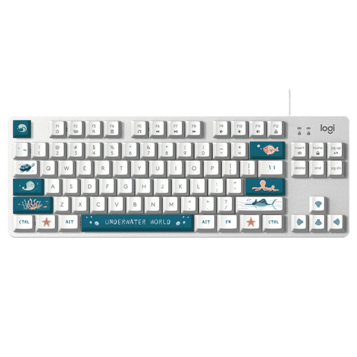 罗技（Logitech） K835 机械键盘84键 有线键盘 游戏电竞键盘 办公键盘 电脑键盘TTC K835海洋键帽版 红轴