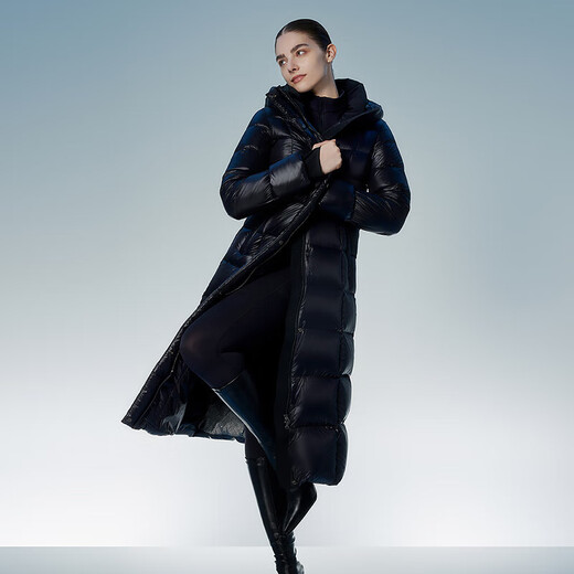 Tambor goose down jacket women's long hooded waist slimming thickened warm women's down jacket 550890D Aurora Black 175