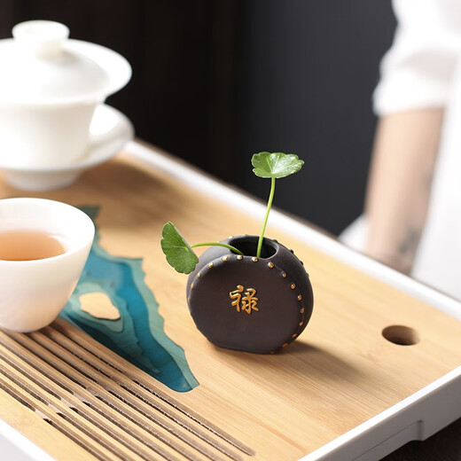 Yuxuan Fingertip Small Tea Pet Purple Clay Purple Creative Clay Painted Vase Mini Zen Small Five Blessing Flower Ornament Single Fingertip Small Flower Vase--Fu