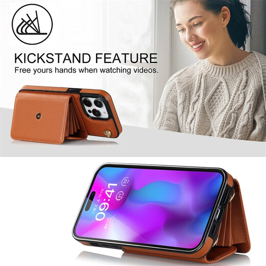 Jinhao anwendbar für iPhone16pro Max Mobiltelefon Hülle Wallet Lederhülle Apple 15 Vollbedeckung 14 Anti-Fall 13 Schutzhülle 12 Armband High-End-Modearmband + Schultergurt + Organkartenbeutel braun 6,7-Zoll-Apfel 14 Plus