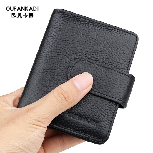 Ovankati bolso para tarjetas bancarias de cuero genuino, tarjetero para hombre, bolsa de identificación de gran capacidad, bolsa de almacenamiento con ranuras para múltiples tarjetas, tarjetero para mujer, tarjetero negro