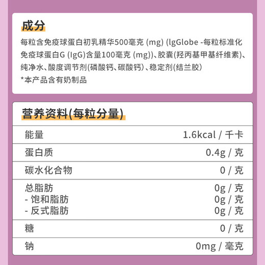 the GLOBALab香港IgGlobe免疫球蛋白胶囊德国成人老人提高免疫力牛初乳铁蛋白 【认准香港万宁线下同款】30粒/盒
