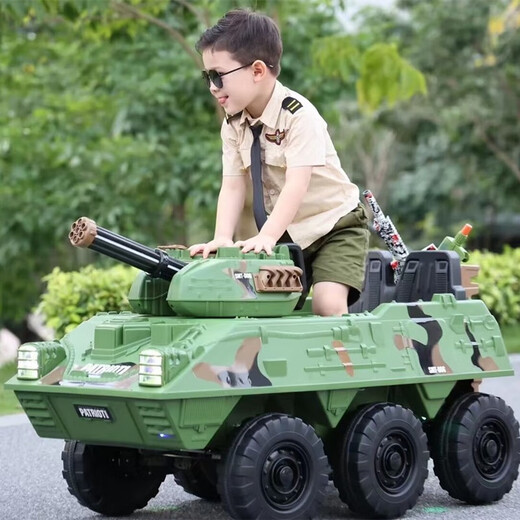 Sardon Samat El vehículo blindado eléctrico para niños Super Grande se puede lanzar con tanques de municiones para hombres y mujeres, automóvil de juguete de control remoto de cuatro ruedas, batería grande de 12 V y tracción en las cuatro ruedas + control remoto + swing + Bluetooth
