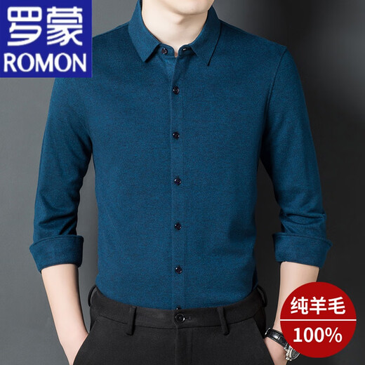 Romon High-End Pure Cashmere Herren-Hemd mit langen Ärmeln warm Herbst und Wintergeschäft Casual mittlere Wollhemd Hemdgrau (831) 175/XL/52