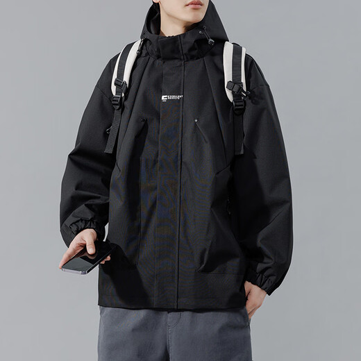 Dingfengbaoluo assault jacket men's autumn and winter outdoor sports hooded workwear large pocket jacket YM9945 black 3XL