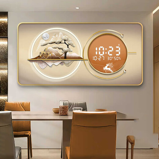 
Hanxuan 2025 new restaurant decoration painting electronic living room background wall radar sensing digital display wall clock dining room clock painting JD13533 digital display model 100*50 (suitable for restaurants about 1.5 meters) crystal picture pvc gold edge/plug