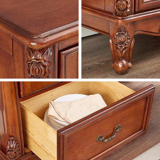 Xinhuayuan Wood American-style small wine cabinet European-style light luxury floor-standing all-solid wood side cabinet single-door wine cabinet home wall-mounted living room storage cabinet right door + cherry color