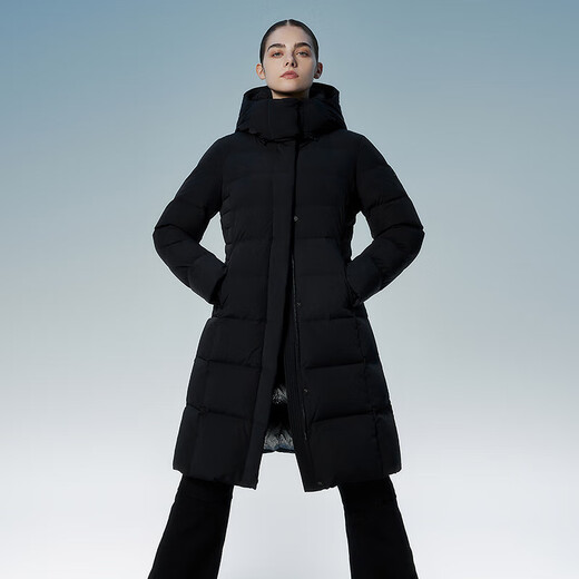 Tambor goose down jacket women's mid-length removable hood waist thickened warm black gold down jacket 550790D energy black 170