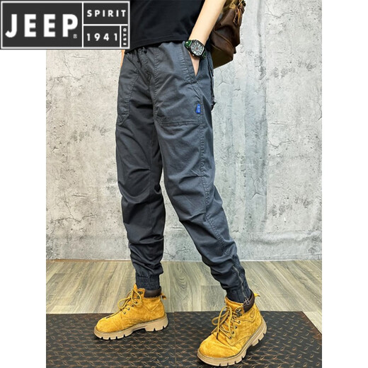 JEEP SPIRIT Live broadcast of the same spring and autumn cotton camouflage work pants for men and women loose casual long trousers retro style tying pants gray 679 summer thin 38 Suggested 190-210Jin [Jin equals 0.5 kg]