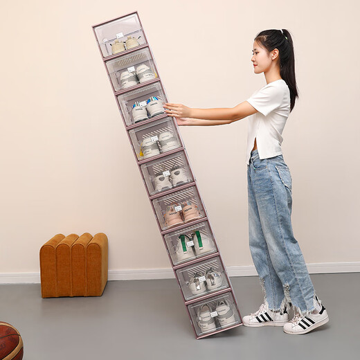 RSRDDY shoe box storage box transparent drawer-type dormitory home internet celebrity shoe rack cabinet shoe artifact space-saving plastic dustproof 25x37x18cm hard front and rear covers with stronger load-bearing rose gold large d