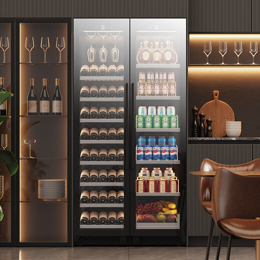 BAIKAILUN double-door thermostatic wine cabinet with double-door door ultra-thin and can be embedded in the air-cooled frost-free thermostatic wine cabinet office home tea beverage liquor wine fruit preservation refrigerated display cabinet 2 meters dual temperature red wine with 274 bottles thin section