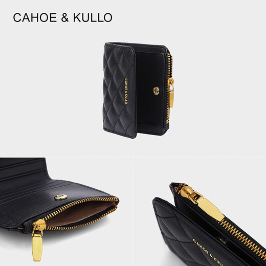 CAHOE KULLO official cowhide wallet women's short 2025 new clutch bag women's card bag multi-functional coin purse wallet black-CK women's bag birthday gift for girlfriend
