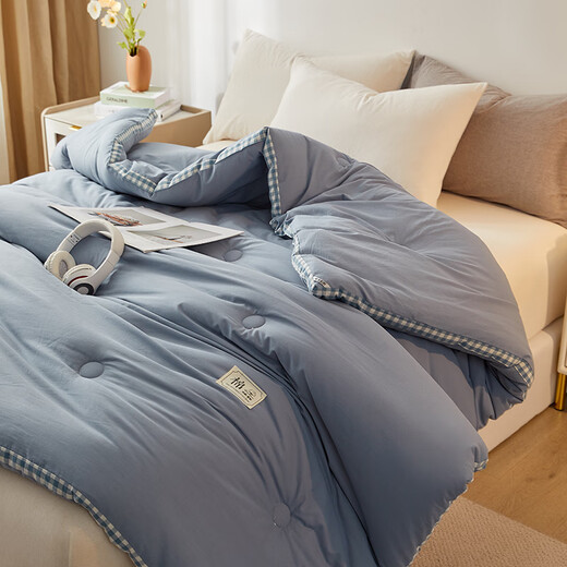 Jieliya Class A antibacterial fabric 51% Xinjiang cotton fiber is about 6 Jin [Jin equals 0.5 kg] 200*230cm light blue grid