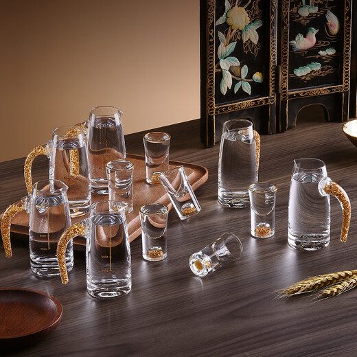 CLITON Wine Tasting Style Gold Foil Crystal White Wine Glass Wine Divider Set One-cup Moutai Small Wine Glass 6 Cups 6 Pots