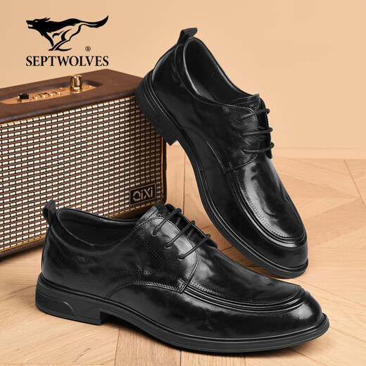 Septwolves Leather Shoes Men's Winter 2025 New First Layer Cowhide Soft Sole Formal Business Shoes Genuine Leather British Style Casual Leather Shoes Black 39