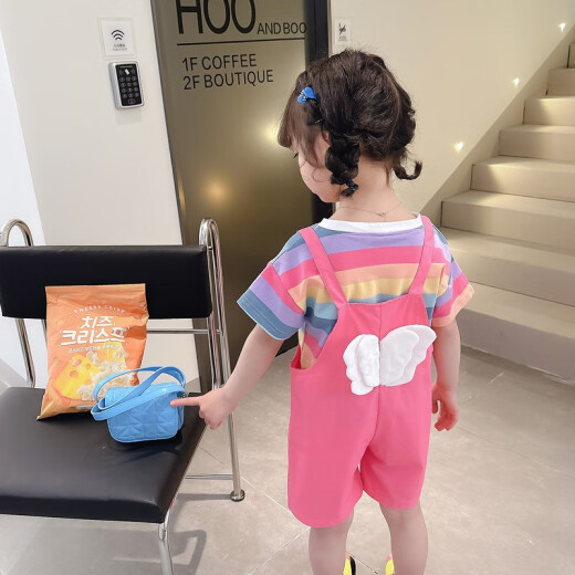 Beautiful children's clothing girls summer suit 2023 new toddler Internet celebrity small children fashionable girl baby girl child clothes rose red 110 size recommended 3-4 years old