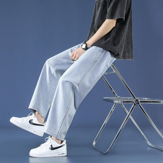 Foss Phil light blue jeans men's summer thin nine-point loose trendy brand sports and casual straight wide-leg pants Fashion brand 718-K829 light blue 2XL [Recommended 160-175Jin [Jin equals 0.5 kg]]
