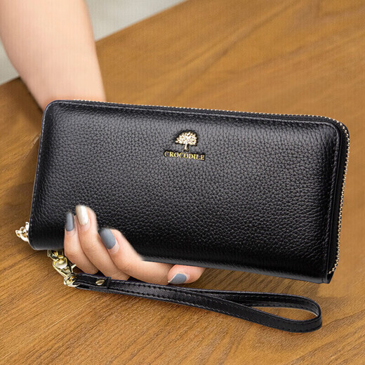 Crocodile shirt first layer cowhide fashionable linden handbag women's long wallet wrist bag birthday gift 5896 black