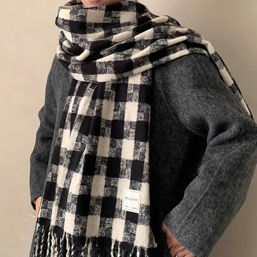 Caikaying new autumn and winter scarf men's Korean style fashion versatile tassel shawl thickened warm scarf men's windproof and cold plaid patch scarf black
