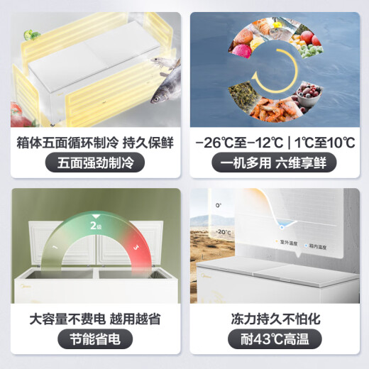 美的冰柜719升大容量商用囤货冷柜六档调温断电保护单温冷藏冷冻样品机BD/BC-719DKM(E)