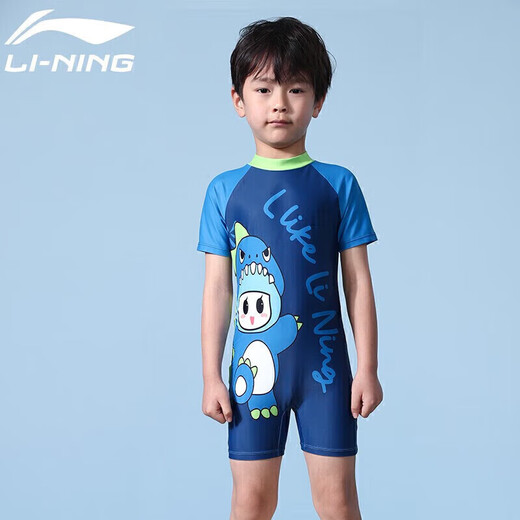 李宁（LI-NING）儿童泳衣男童连体冲浪服专业防晒舒适速干温泉泳装902 蓝色 150 