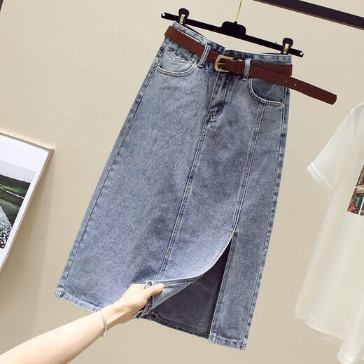 Wang Ximai Denimrock für Frauen im Frühjahr und Sommer 2023 Neue Temperament Schlitz mit mittlerer Länge hoher Taille A-förmiger Hip 9882 [hellblau] 2xl empfohlen 125-140jin [Jin gleich 0,5 kg]