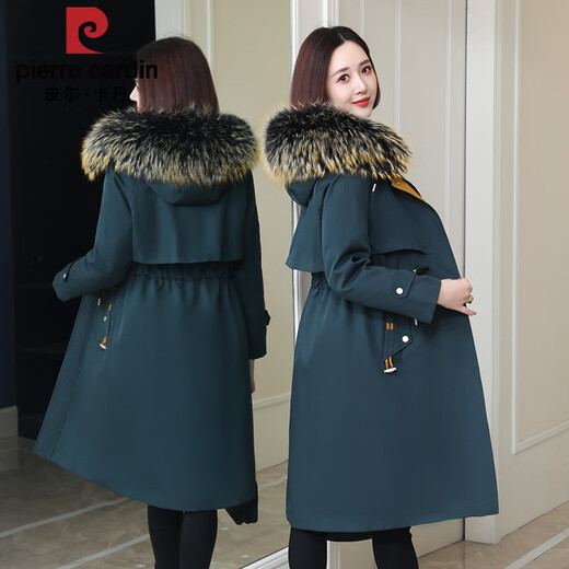 Pier Cardin Parker Women's 2025 Hiver Nouveau coussin de fourrure de lapin amovible Rabbit de lapin Mid-Longle Fox Fur Slim Fur Veste Black Raccoon Fur Collar XL 125-135Jin [Jin est égal à 0,5 kg]