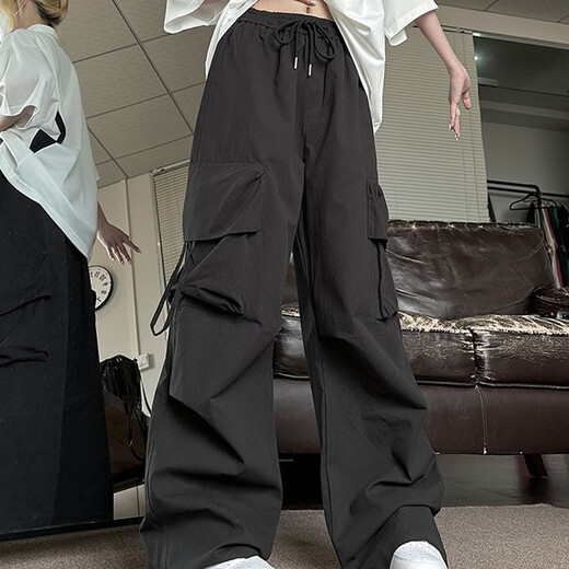 Poum Work Hosen Herren-Dünne Weitbeinhosen Sommer Neuer Amerikaner Retro Lose boden-weiße Paar Style Casual DDD-717 Apricot M.