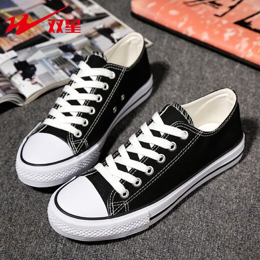 双星双星2023春夏季新款男士帆布鞋男潮透气休闲低帮布鞋潮流百搭板鞋 6621-黑色 41