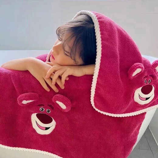 Porphyry Oak Strawberry Bear Bath Towel Cute Girl Heart Ins Soft Absorbent Quick-drying Bath Towel Can Be Wrapped In Thick Couple Face Towel White + Pink Bath Towel + Towel Couple Girlfriend 7