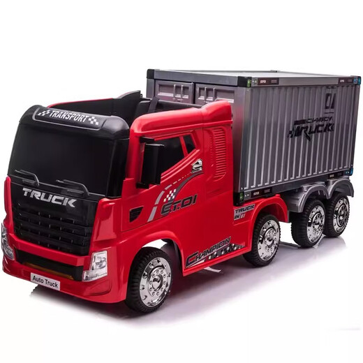 BeRica truck container extra large 8-wheel children's electric car remote control can sit on a child's baby four-wheel drive toy truck top with red + four-wheel drive soft leather seat + remote control + container