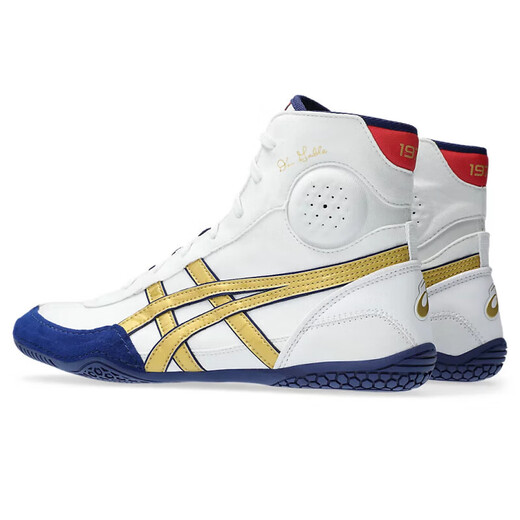 ASICS Men's Shoes DAN GABLE EVO 3 New Squat Weightlifting Training Boxing Shoes Sports Men's Wrestling Shoes 1081A065.100 White Blue Gold Size 38/US7