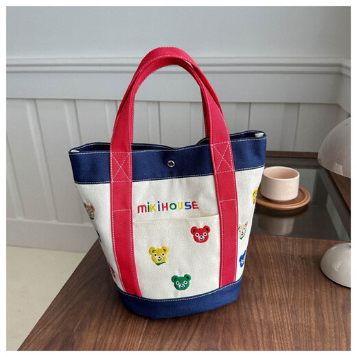 Shenshiyi canvas bag transportieren kleine Tasche Handtasche Eimer Lunchbox Lunchbox Lunchbox Mama trägt Babybeutel Leichte farbenfrohe Bären -Leinwand Handtasche [Weiß]