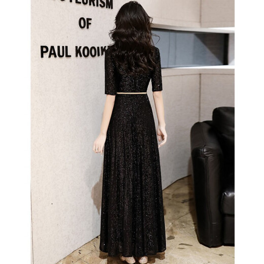 Seidler black banquet evening dress for women 2024 new style noble and elegant host dress high-end annual meeting black XL