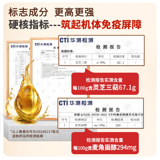 
Zhongke Sairos Ganoderma lucidum spore oil soft capsule spore powder concentrated extraction enhancement immunity health care gift 40 capsules * 6 bottles gift box [Laoke Consolidated] 67.1% of triterpenes