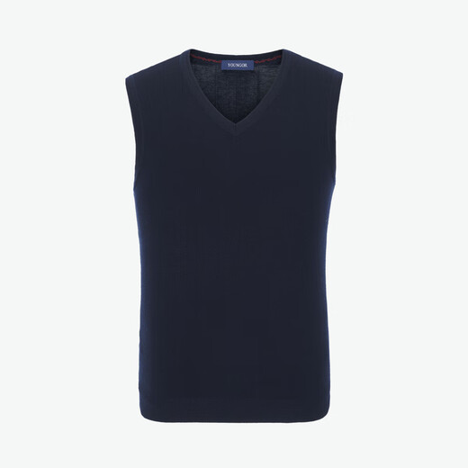 YOUNGOR sweater vest for men with ribbed collar, machine washable, all-wool worsted wool to improve anti-pilling and anti-static properties, Navy XL 110c