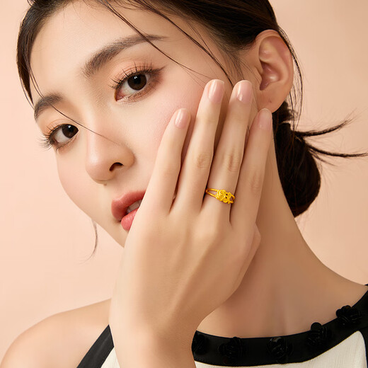 CHINA GOLD Gold Ring Pure Gold Rose Double Ring Gold Ring Women's New Year's Eve Gift for Girls Women's Valentine's Day Gift 13 Circles Approximately 1.1g