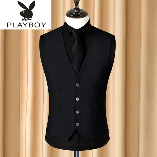 Playboy Spring and Autumn Business Slim Gray Suit Vest Men's Vest Work Clothes Casual Professional Wear Vest Solid Color Black Vest L