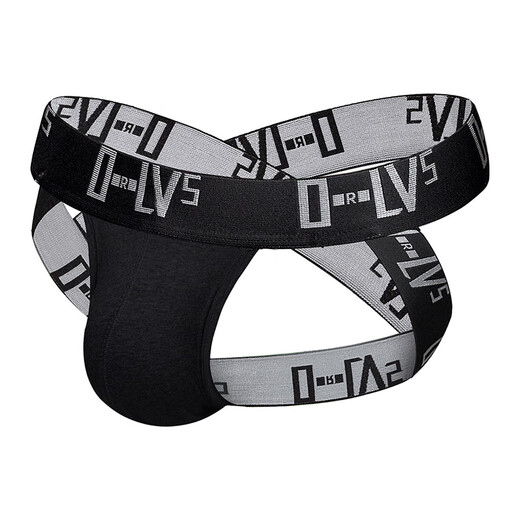 Sexy and interesting double-butt underwear for men with cross-belt T-pants gay GAY thong underwear for men in M black