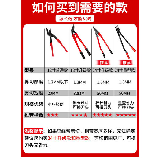 Steel belt scissors, industrial cable tie, iron sheet unpacking and packing belt, powerful heavy-duty multifunctional scissors, 18-inch upgraded steel belt scissors