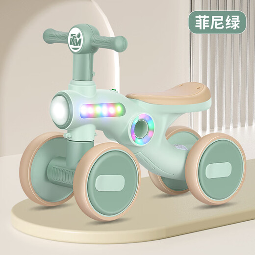 McGonagmeng Balance Bike Children 1-3 Jahre alte Jungen und Mädchen ohne Pedale und Schleiffahrräder mit vier Rädern Baby Scooter Green [Light + Music + Silent Wheel] Kinderspielzeugbikes Jungen und Mädchen 6. Geburtstagsgeschenke