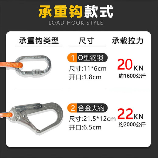 Five-point safety belt, high-altitude anti-fall double hooks, outdoor construction, high-altitude air-conditioning anti-fall double rope construction site safety belt, new national standard, quick plug upgrade, double large hook buffer bag 2 meters (type Z)