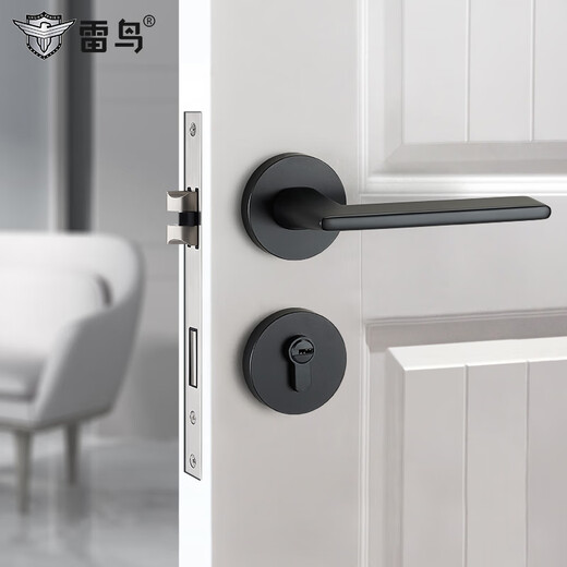 Huili Customized Black Split Door Lock Mechanical Room Door Lock Indoor Bedroom Simple Silent Wooden Door Handle Nordic Door Lock Matt Black Bedroom Door Lock (With Silent Lock Body) 35-50mm Universal Type with Key