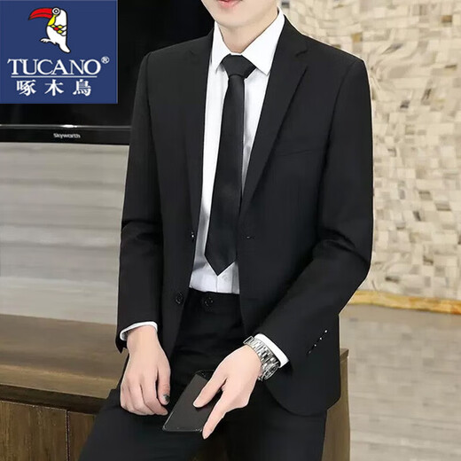 Woodpecker suit men's business slim suit men's work professional formal small suit groomsmen clothing groom's dress suit + trousers + shirt + tie 2XL