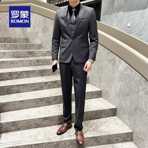 罗蒙西服套装男2025春季新款商务职业正装结婚礼服西服马甲三件套男 一粒黑色 3XL /185(建议155-170斤)