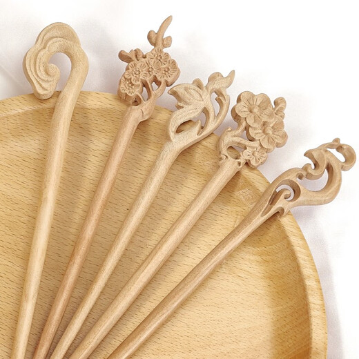 Feihua handmade peach wood hairpins, ancient style hairpins, Hanfu accessories, wooden hairpins, hairpins, finished hairpins, plum blossoms 1 piece